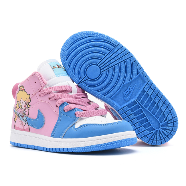 Youth Running Weapon Air Jordan 1 Pink/Blue/White Shoes 0680